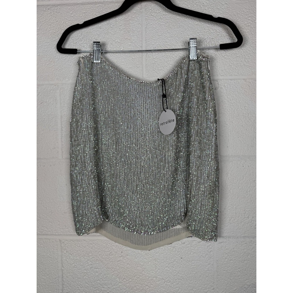 NWT Retrofête Silver Sequin Embellished Mini Skirt M Party Holiday Glam READ
